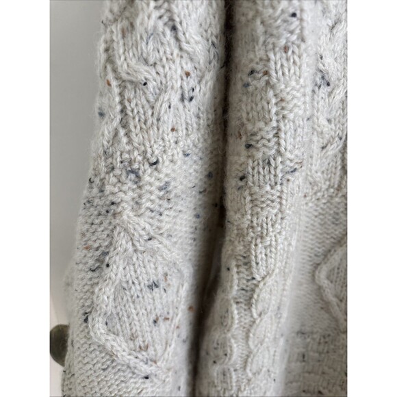 Aran Sweater Market Mens Medium Quarter Zip Mock Cream 100% Wool Cable Knit - Picture 4 of 8